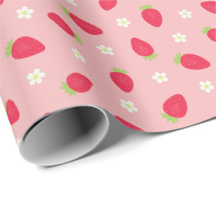 Papel De Regalo Fresas de Verano sobre Rosa (gran escala)