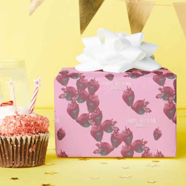 Papel De Regalo Fresas dulces personalizadas (Fiesta de cumpleaños )