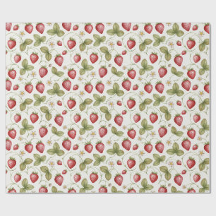 Papel De Regalo Fresas, flores y hojas de acuarela