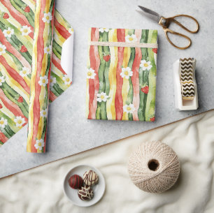 Papel De Regalo Fresas Margaritas Rojo Verde Amarillo Cumpleaños