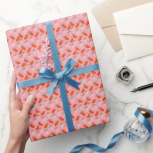 Papel De Regalo Fresas Patrón de Garabatos Rosa Blanco  