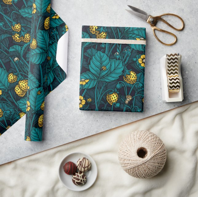 Papel De Regalo Fresas silvestres, amarillas y azules (Artesanía)