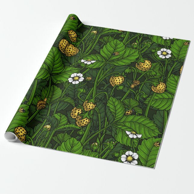 Papel De Regalo Fresas silvestres, amarillas y verdes (Desenrollado)
