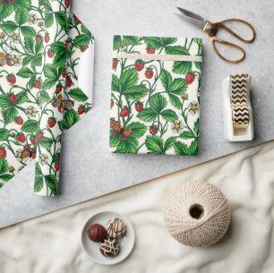 Papel De Regalo Fresas silvestres en blanco roto