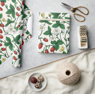 Papel De Regalo Fresas silvestres rojas/amarillas/verdes/blanco ap