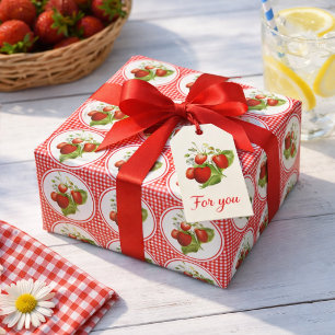 Papel De Regalo Fresas y Gingham Rojo