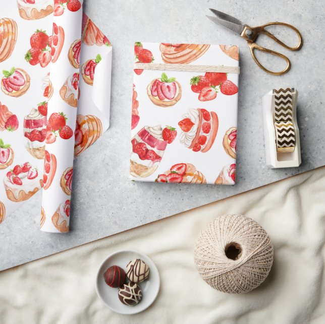 Papel De Regalo Fresas y postres dulces de fresa (Artesanía)