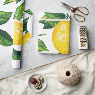 Papel De Regalo Frescas hojas verdes y limón mediterráneo