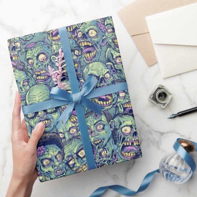Papel De Regalo fresco patrón de baldosas zombie de Halloween  (Regalar)