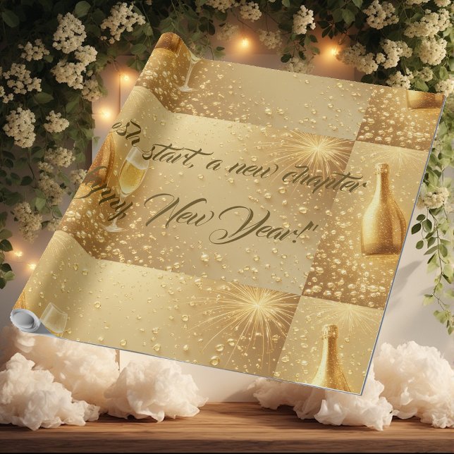 Papel De Regalo Fresh Start New Chapter Midnight Gold Champagne  (Fresh Start New Chapter Midnight Gold Champagne Wrapping Paper)