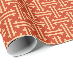 Papel De Regalo Fret chino Art Deco, Naranja mandarín