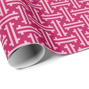 Papel De Regalo Fret chino Art Deco, rosa fucsia
