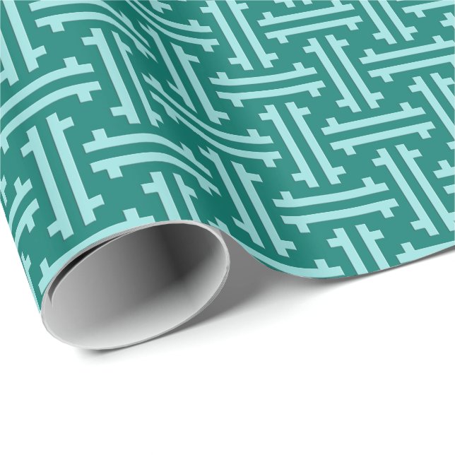 Papel De Regalo Fret chino, turquesa y Aqua (Esquina del rollo)