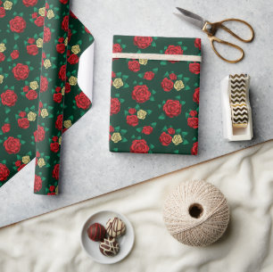 Papel De Regalo Frida Kahlo Patrón de Rosa Roja y Dorada