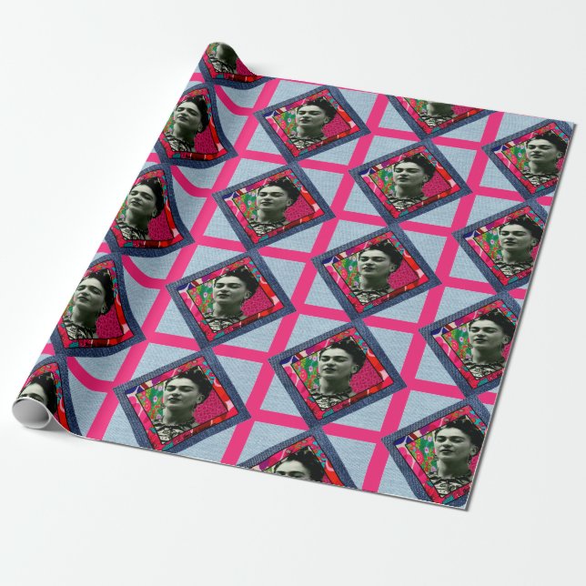 Papel De Regalo Frida Kahlo Retro Pink Denim (Desenrollado)