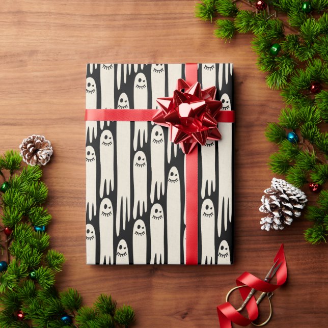 Papel De Regalo Friendly Ghosts on Cream and Pink – Halloween Patt (Regalo de vacaciones)