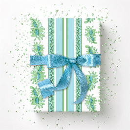 Papel De Regalo Frilly Frond Raya en Verde y Aqua