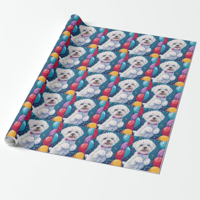 Papel De Regalo Frisia de Bichon con globos (Desenrollado)