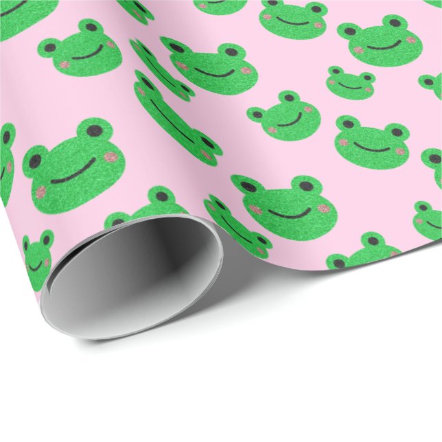 Papel De Regalo Froggy Pink Chica Birday Party Cute green tods (Esquina del rollo)
