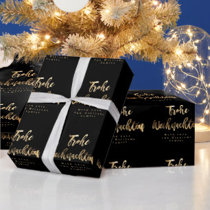 Papel De Regalo Frohe Weihnachten elegante guión de oro negro alem