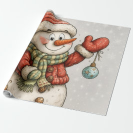 Papel De Regalo Fröhlicher Schneemann mit Weihnachtskugeln
