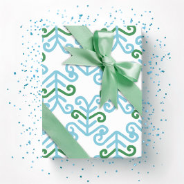 Papel De Regalo Fronda rizada en verde y aqua