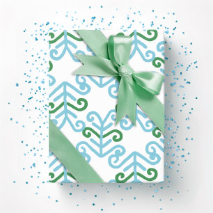 Papel De Regalo Fronda rizada en verde y aqua
