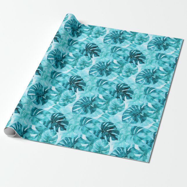 Papel De Regalo Frondas de Palma Turquesa (Desenrollado)
