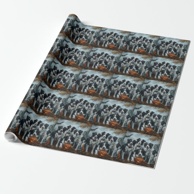 Papel De Regalo Frontera Collie Halloween Noche Doggy Delight (Desenrollado)