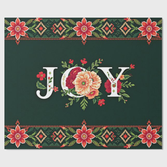 Papel De Regalo frontera floral de Navidad ALEGRÍA (Superficie plana)