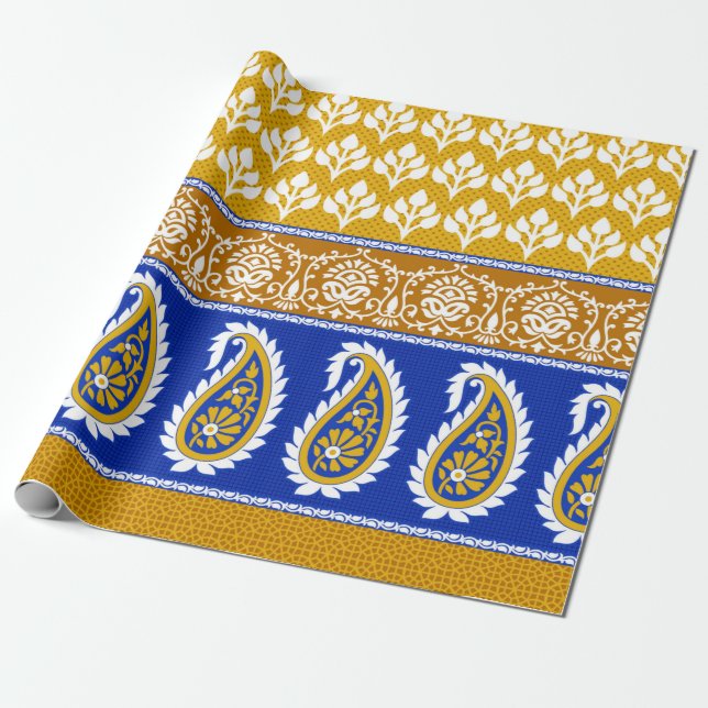 Papel De Regalo Frontera paisley india tradicional sin igual (Desenrollado)