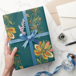 Papel De Regalo Fronteras de zarcillos de Flower Power Retro 1