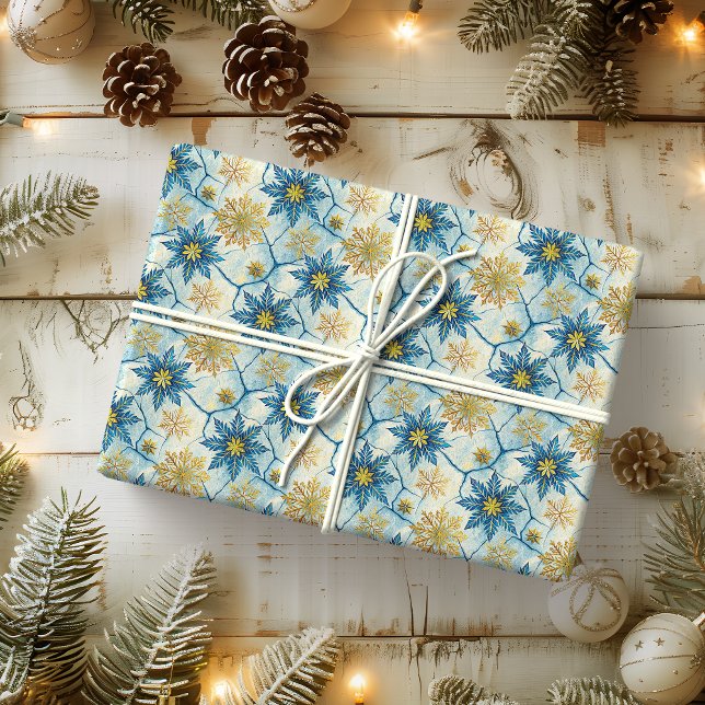 Papel De Regalo Frozen Elegance Blue and Gold Snowflake (Subido por el creador)