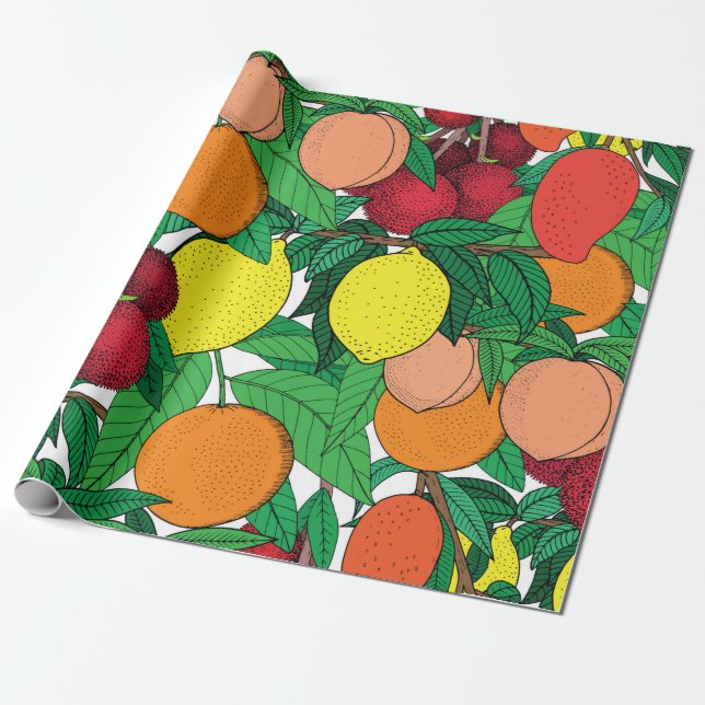 Papel De Regalo Fruit seamless pattern, hand drawn sketch, orange, (Desenrollado)