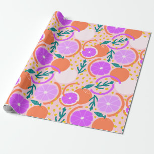 Papel De Regalo Fruta cítrica juguetona y limonada rosa confeti