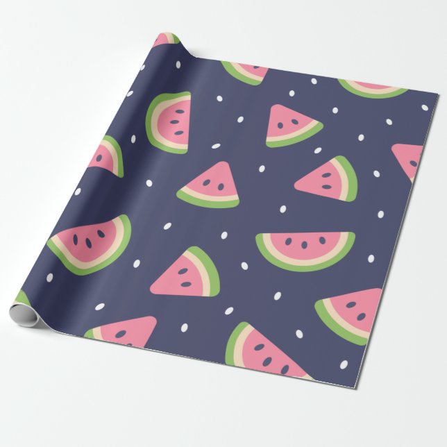 Papel De Regalo Fruta de agua dulce de cumpleaños verde azul (Desenrollado)