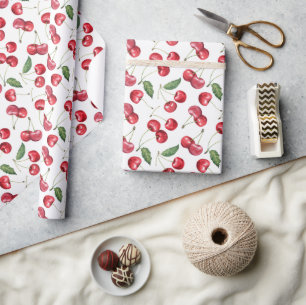 Papel De Regalo Fruta de cerezo rojo acuarela