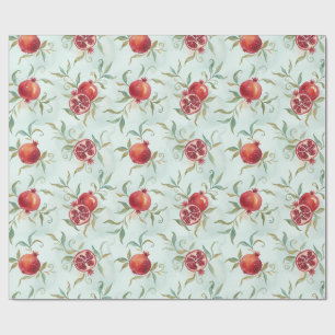 Papel De Regalo Fruta de granada y hojas en acuarela