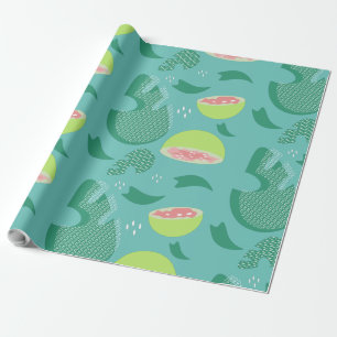 Papel De Regalo Fruta de guayaba tropical y verde follaje rosa azu