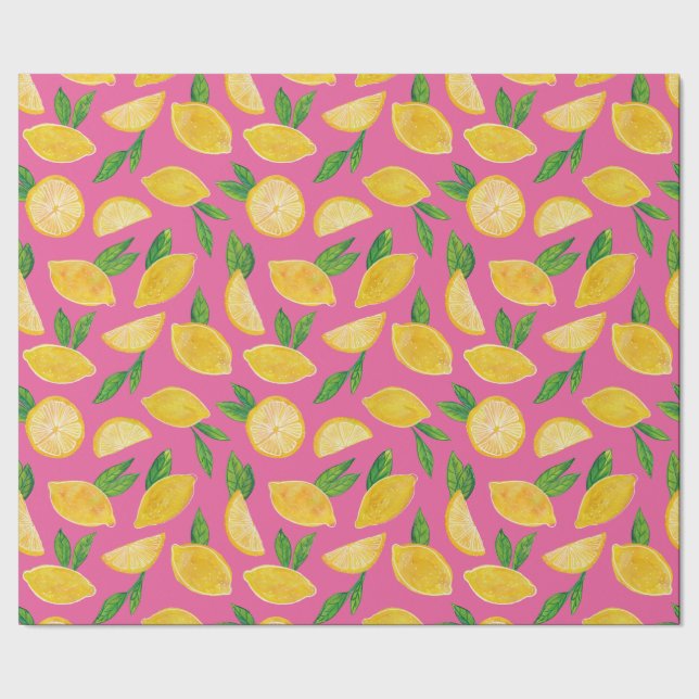 Papel De Regalo Fruta de limón cítrico patrón rosa (Costura)