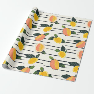 Papel De Regalo Fruta de Mango Impresa en Coral Amarillo sobre Mar
