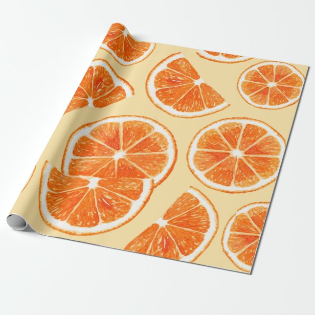 Papel De Regalo fruta patrón naranja, dieta, acuarela (Desenrollado)