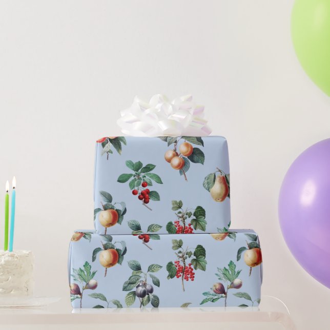 Papel De Regalo Fruta vinícola elegante en azul (Regalos de fiesta)