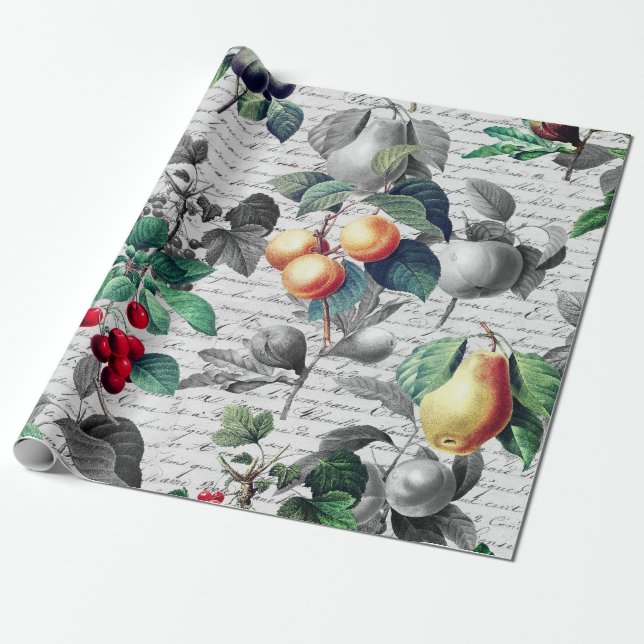 Papel De Regalo Fruta virgen botánica de Grunge con guión (Desenrollado)