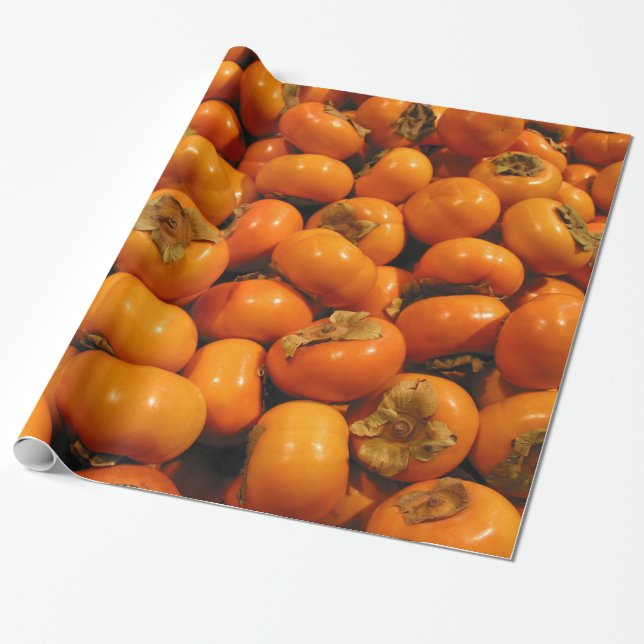 Papel De Regalo Frutas anaranjadas frescas del caqui (Desenrollado)