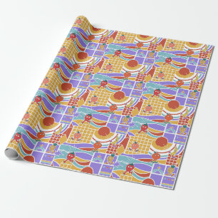 Papel De Regalo Frutas de dibujos animados retro patrón geométrico