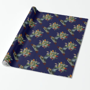 Papel De Regalo FRUTAS DE LA TEMPORADA / TULIPANES ,Azul