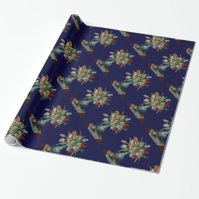 Papel De Regalo FRUTAS DE LA TEMPORADA / TULIPANES ,Azul (Desenrollado)