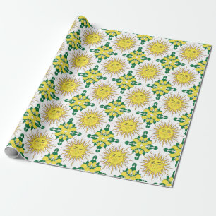 Papel De Regalo Frutas de limón tropical, cara de sol.