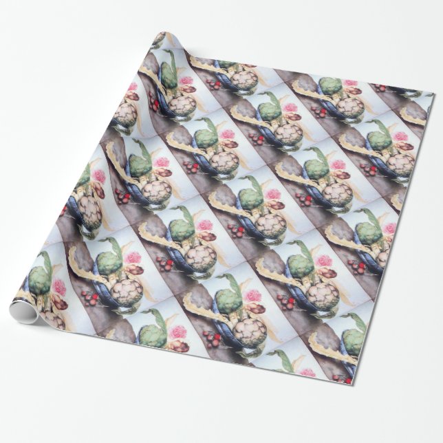 PAPEL DE REGALO FRUTAS DE TEMPORADA / ARTÍCULOS, ROSAS Y FRESAS (Desenrollado)